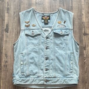 Vintage Harley-Davidson Men's Light Blue Denim Vest